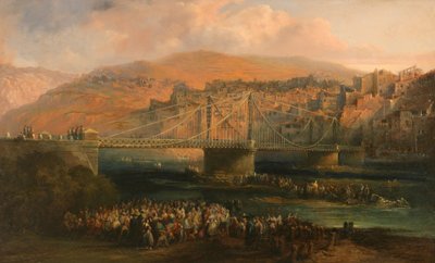 Ansicht der Stadt Fraga und ihrer Hängebrücke von Jenaro Pérez Villaamil